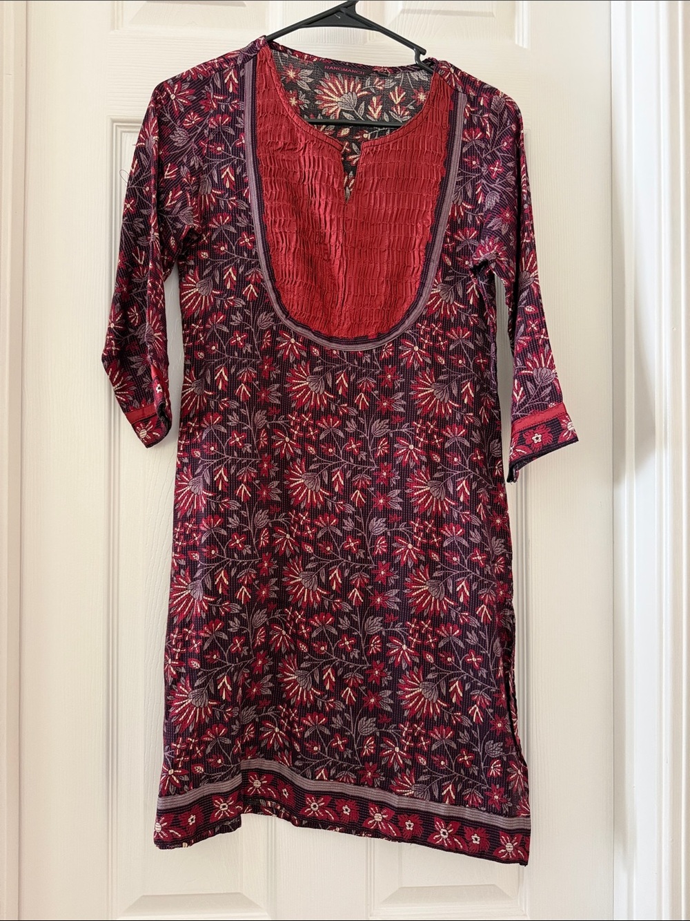 Women's Wine colored/ maroon Silk Floral Tunic Top Ethnic